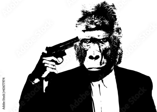 Fényképezés  Suicide man with gorilla head