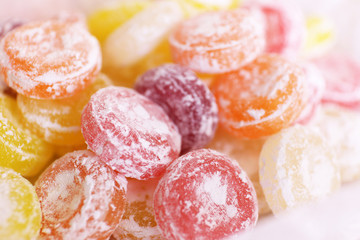 Canvas Print - Sweet  multicolor candies on paper, close up