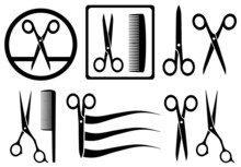 Scissors Icons With Comb For Hair Salon