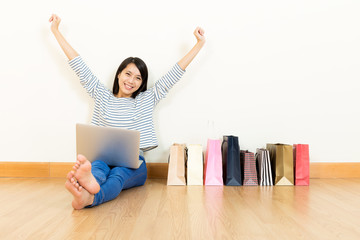 Asia woman shopping online at home