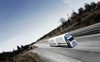 Poster - large truck on the move, elevated view