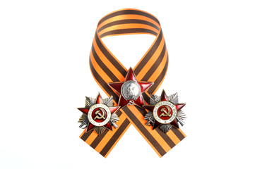 Saint George ribbon with orders of  Great Patriotic war isolated