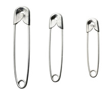 Three Closed Safety Pins Isolated On White Background