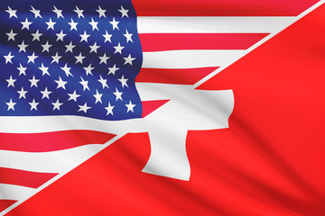 Wall Mural - Series of ruffled flags. USA and Switzerland.