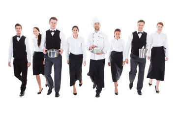 Wall Mural - Large group of waiters and waitresses