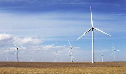 Giant wind turbines in open prairies, Colorado