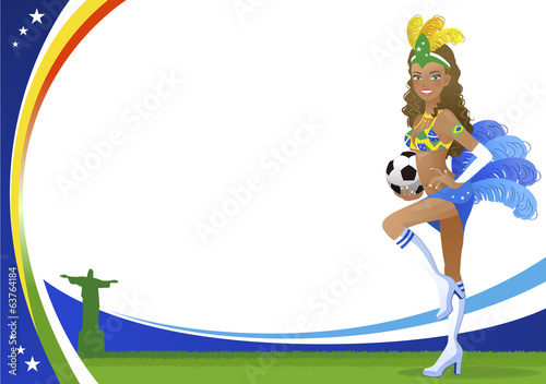 Fotografie, Obraz ブラジル サッカー 女性 Brazilian dancer and Christ the Redeemer