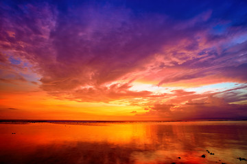 Sunset over Bali as seen from Gili island, Indonesia