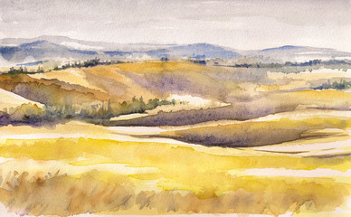 Poster - Tuscany landscape.Watercolors.