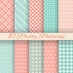 Wall Mural - Pretty pastel vector seamless patterns (tiling, with swatch)