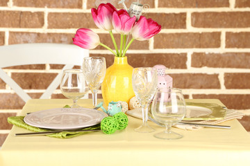 Wall Mural - Beautiful spring table setting on bright background