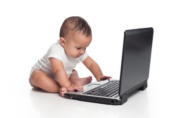 Baby Boy Typing on a Laptop Computer