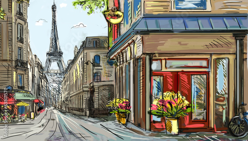 Naklejka na szybę Street in paris - illustration