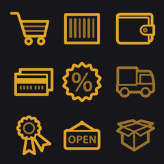 Wall Mural - Shopping web icons, gold line set