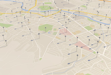 Poster - city map with Pin Pointers 3d rendering image