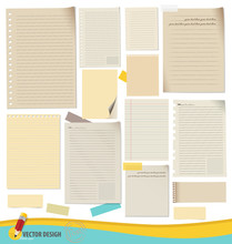 Collection Of Various Note Papers, Ready For Your Message. Vecto