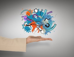 Poster - Composite image of female hand presenting handshake