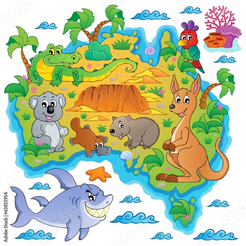 Naklejka na kafelki Rysunkowa mapa Australii dla dzieci