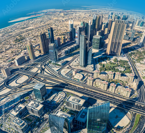 Naklejka - mata magnetyczna na lodówkę Dubai downtown. East, United Arab Emirates architecture. Aerial