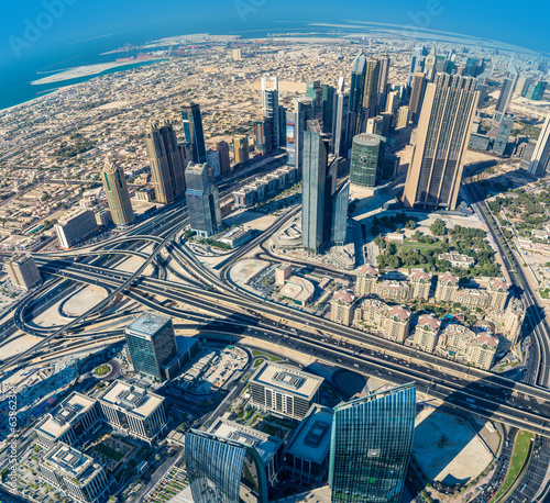 Naklejka na drzwi Dubai downtown. East, United Arab Emirates architecture. Aerial