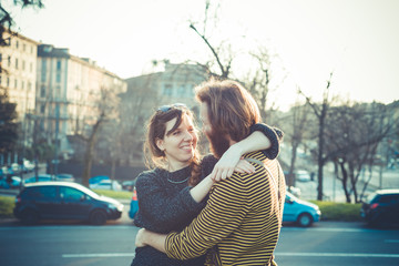 young modern stylish couple urban