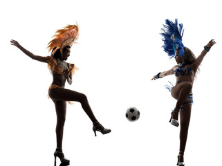 women samba dancer playing soccer silhouette