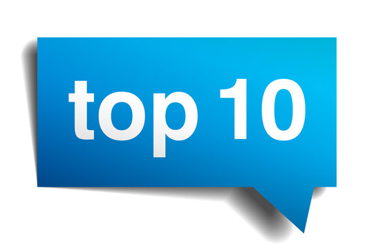 Top10 blue 3d realistic paper speech bubble isolated on white