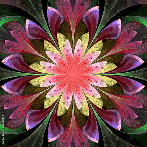 Naklejka na szybę Symmetrical pattern in stained-glass window style. Pink, purple