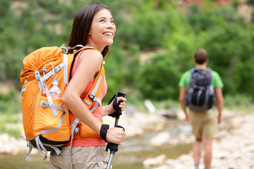 Wall Mural - People hiking - woman hiker walking in Zion Park