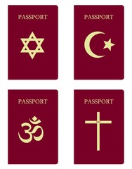 Canvas Print - Symboles religieux sur 4 passeports