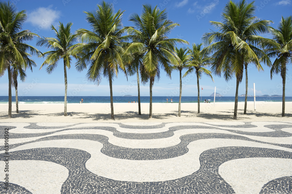Copacabana Beach Boardwalk Pattern Rio de Janeiro Brazil - obrazy, fototapety, plakaty 