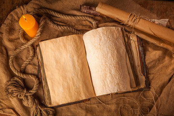 still life with opened antique book