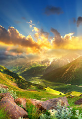Wall Mural - sunset in mountain valley