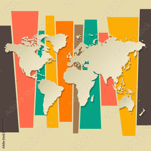 Naklejka - mata magnetyczna na lodówkę vector World map paper 3D retro background