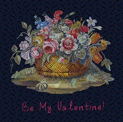 Wall Mural - Floral background with words Be My Valentine