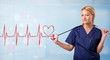 © ra2 studio - Young nurse listening to abstract pulse with red heart