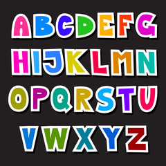 Sticker - Colorful Funny Alphabet Set Isolated on Black Background