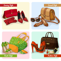 Poster - Set of women bags shoes and accessories