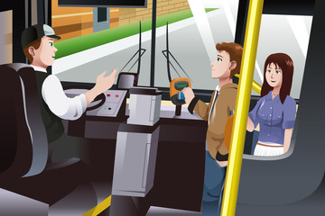 Wall Mural - People paying for bus fare