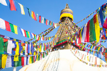 Bodhnath Stupa With Buddha Eyes In Kathmandu.