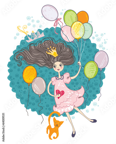 Foto-Fußmatte - Girl with colorful balloons. (von difinbeker)
