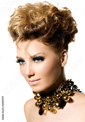 Obraz w ramie Beautiful model girl with perfect fashion makeup and hair style