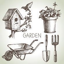 Sketch Gardening Set. Hand Drawn Design Elements