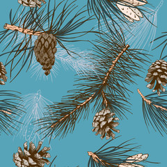 Canvas Print - Pine branches seamless colored wallpaper