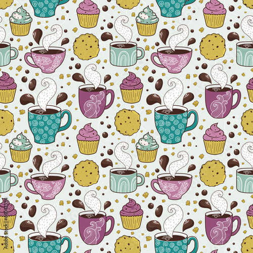 Naklejka - mata magnetyczna na lodówkę Coffee seamless pattern