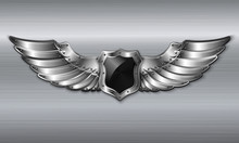 Black Metal Winged Shield Emblem