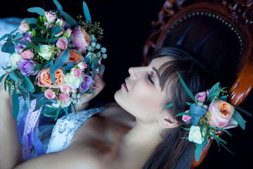 beautiful young bride with bouquet