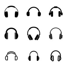 Vector Black Headphone Icons Set