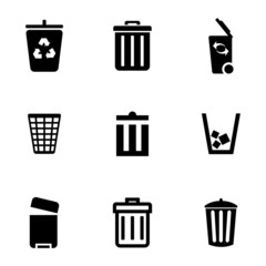 Wall Mural - Vector black trash can icons set