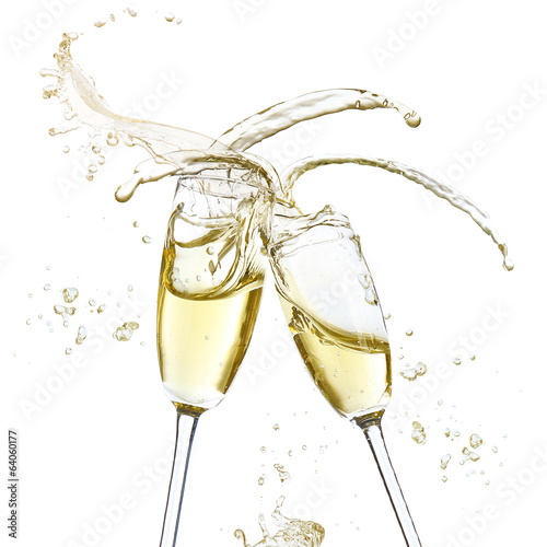 Fotografie, Obraz Glasses of champagne with splash, isolated on white